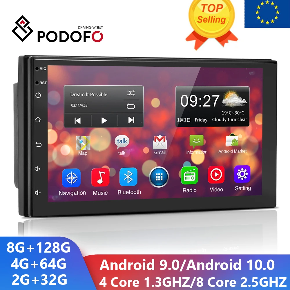 $55.69 Podofo Android 10.0 2 Din Car Radio Multimedia Player Universal Auto Stereo GPS For Volkswagen Nissan Hyundai Kia toyota LADA