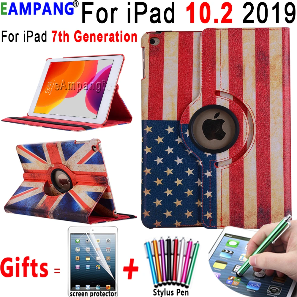 Умный кожаный чехол с поворотом на 360 градусов флагом США Великобритании для iPad 10