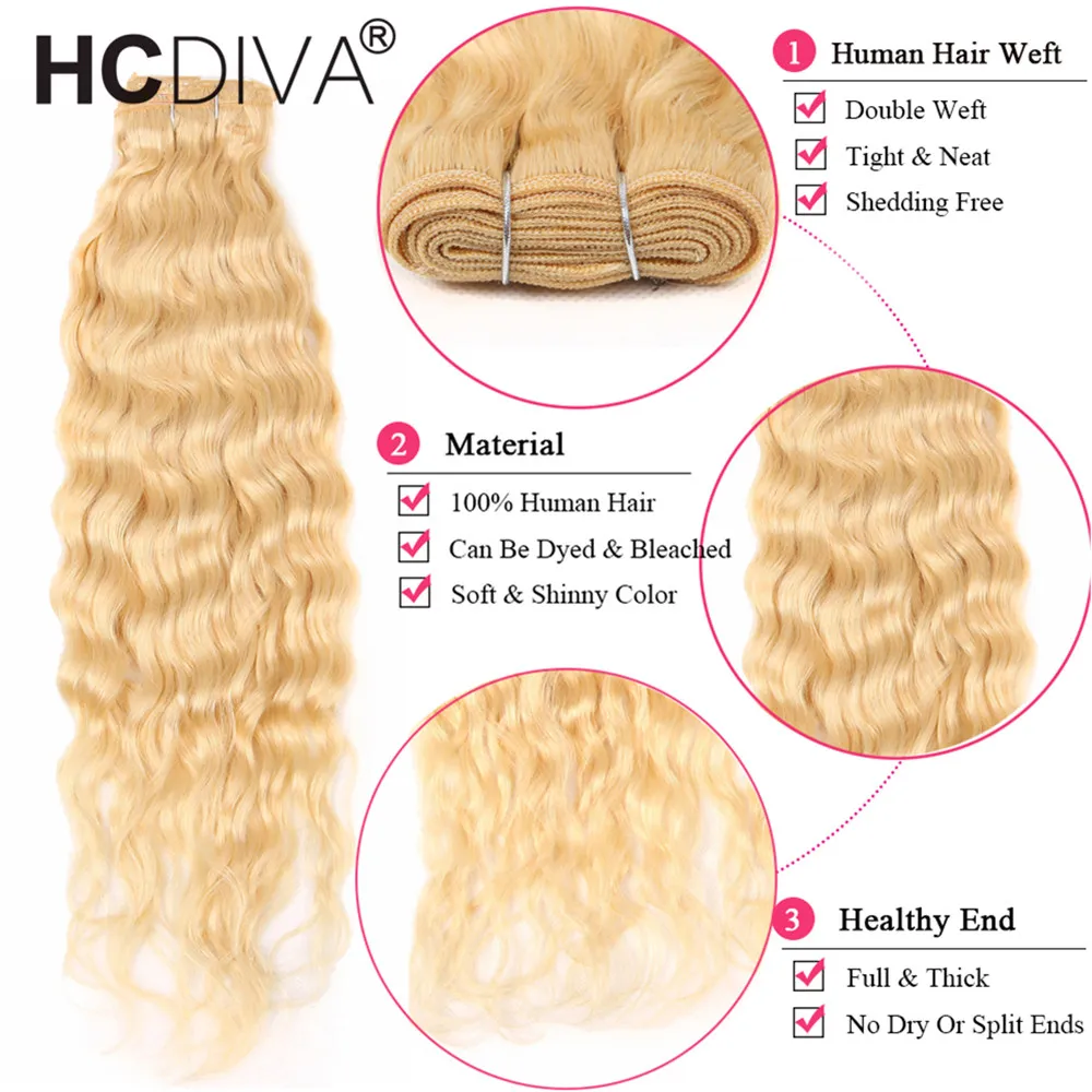 1/3/4/10 pcs 613 Blonde Bundles Brazilian Hair Weave Water Wave 100% Remy Human Extension | Шиньоны и парики