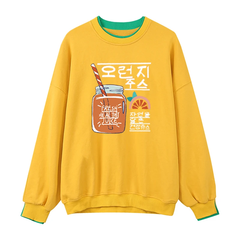 

2020 Autumn Juice Printing Fake Two-Piece Tops Korean Loose Pullover Women's Fashion Sweatshirt Long Sleeve O-neck Coat Women