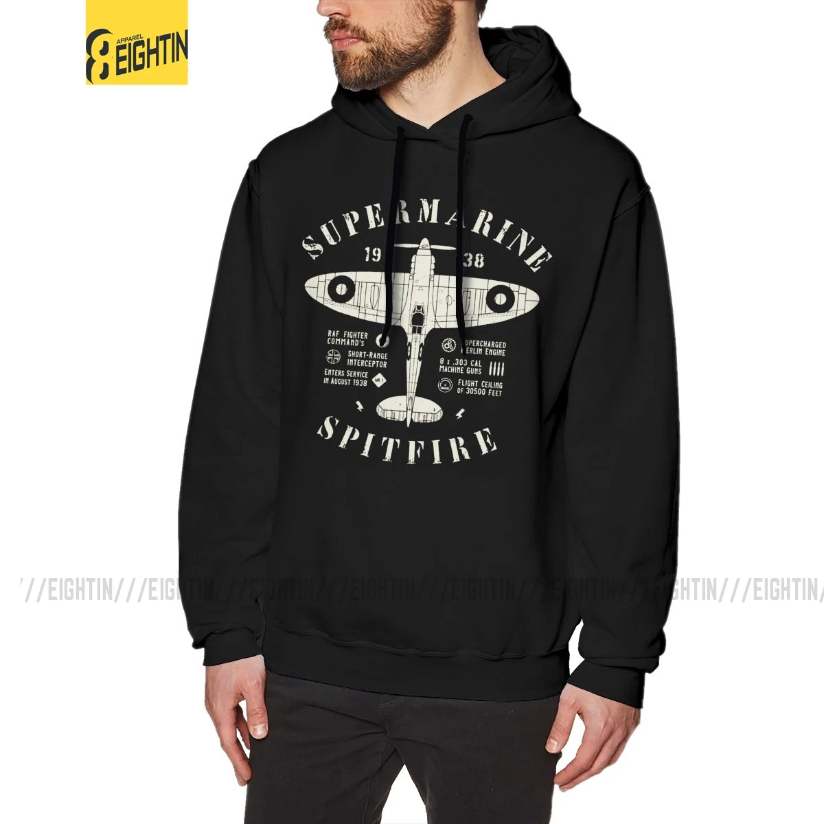 

Men's Supermarine Spitfire Hoodie Printed 100% Cotton Hooded Sweatshirts Vintage Hooded Tops