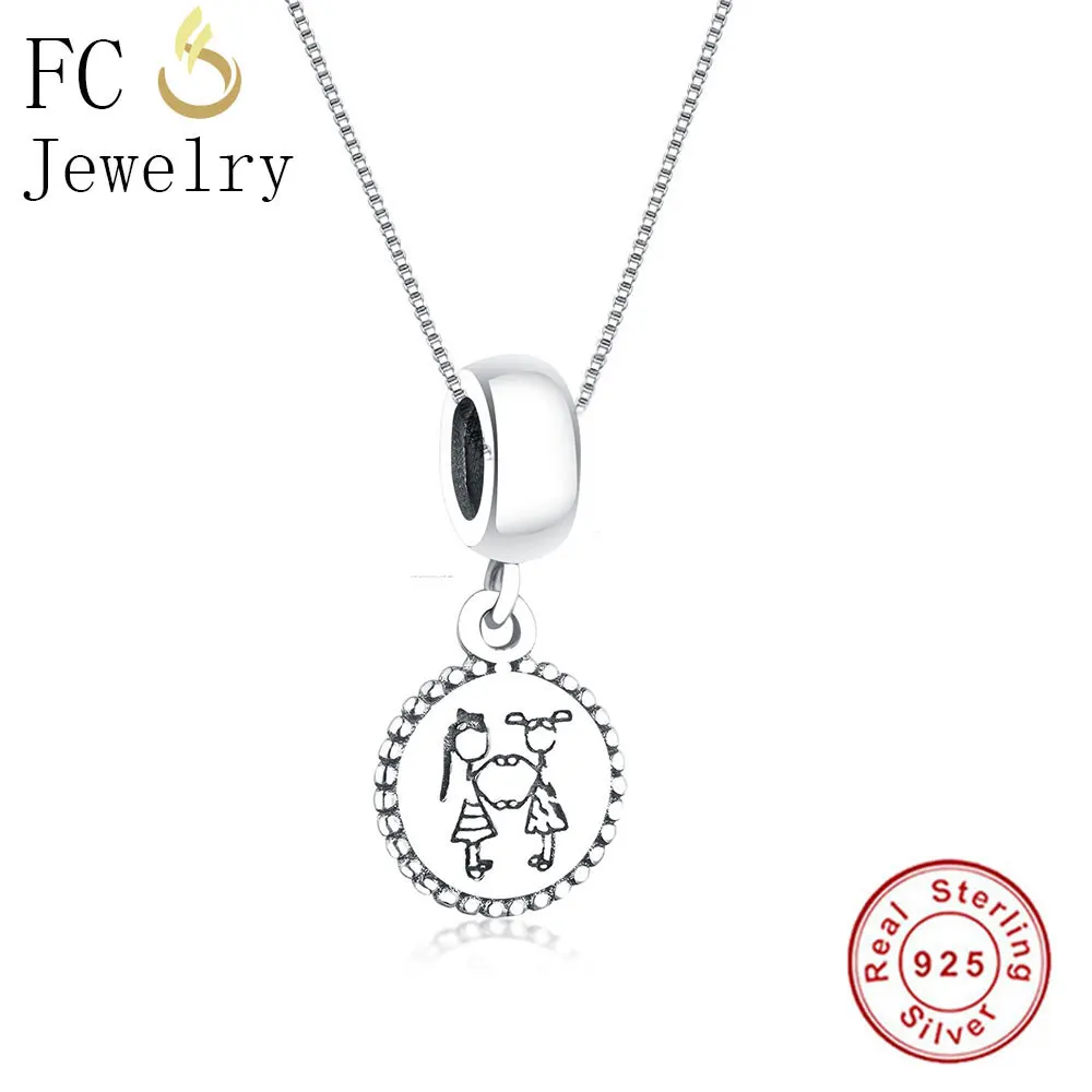 

FC Jewelry 925 Sterling Silver Girls Hands Made Best Friends Love Pendant Necklace Chain European Women Chokers Trinket 2018