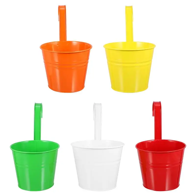 

5PCS Iron Metal Bucket Planter Garden Patio Outdoor Hanging Planter Pot Detachable Hook Flower Pot Iron Sheet Hanging Pot