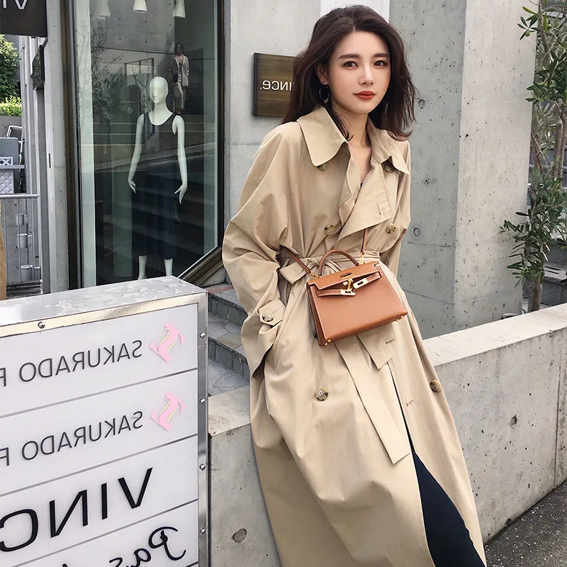 Женский свободный Тренч цвета хаки тонкое длинное пальто богини в британском