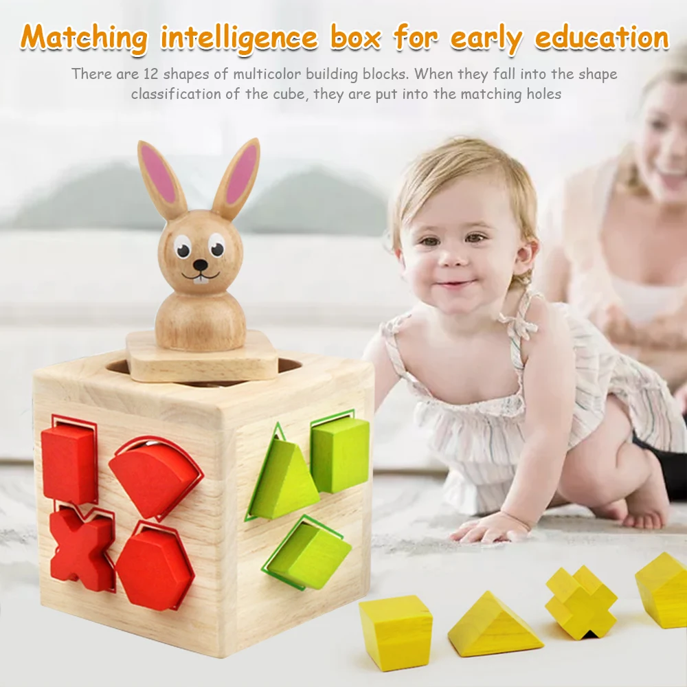 

3D головоломка, мультяшный кролик, деревянная интеллектуальная коробка, раннее образование, обучение мозгу, большие частицы, форма, соответс...