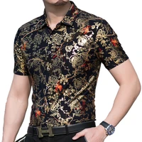 2021 fashion summer short sleeve mens clothing hawaiian gold bronzing print shirt for men shirts streetwear jerseys dress 1012