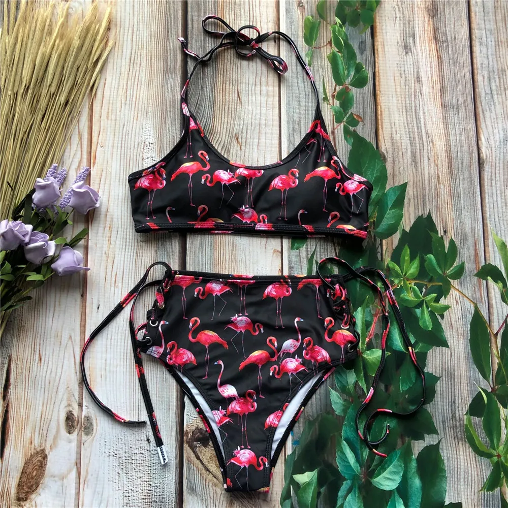 Сексуальный Тропический цветочный/Фруктовый принт высокая талия бикини бандо 2020