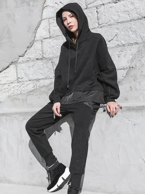 

Autumn and winter hoodie personality pull rope pullover jacket splice large coat