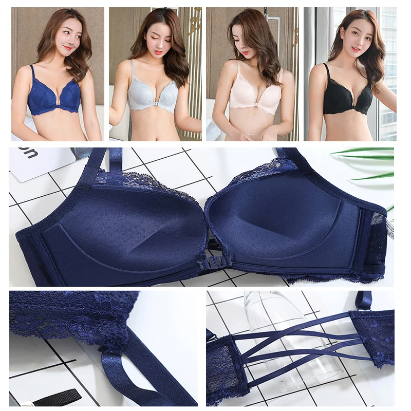 

Elovegirl Sexy Flower Lingerie Push Up Bra Comfort Breathable Backless Bralette Front Closure Bra Sexy Lace Wireless For Women