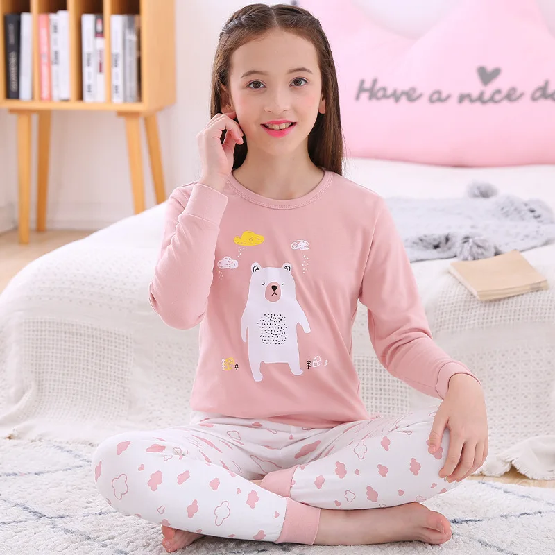 

New Cotton Girls Pajama Sets Toddler Boys Long Sleeve Homewear Autumn Teens Baby Clothes Sets 2021 Kids Cartoon Bear Pyjamas