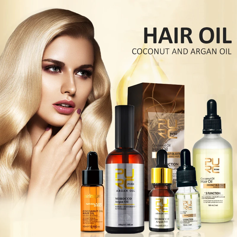 

Кокосовое масло для защиты от солнца PURC для ухода за волосами против выпадения волос, увлажняющее масло для волос, утолщение перхоти, женско...