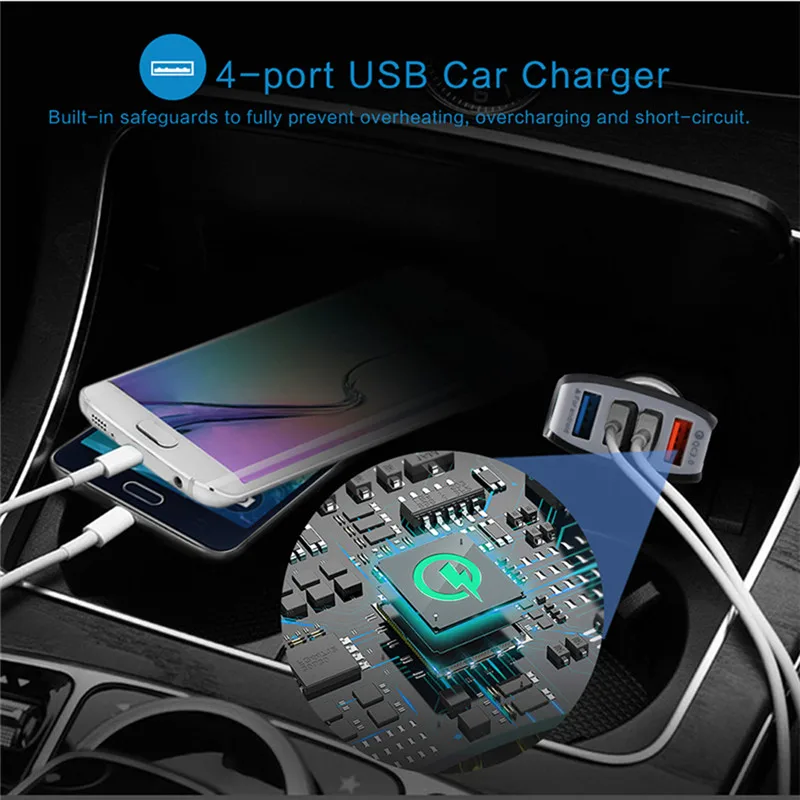 

1 шт. = 4 USB-порта, автомобильные аксессуары, универсальное автомобильное зарядное устройство, адаптер для быстрой зарядки QC3.0 + 3.5A, автомобиль...