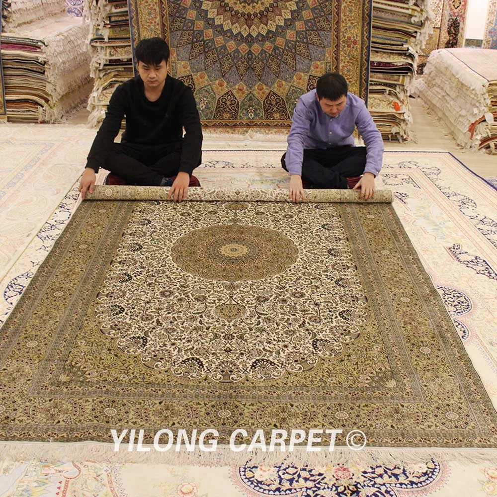 

YILONG 6 'x 9' турецкий шелк выгодный ковер бежевый ручной работы античный персидский ковер (YJH251A)