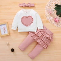 baby girl clothes set solid pink long sleeve shirt and bow ruffles pants spring girls outfits set baby girl birthday outfits
