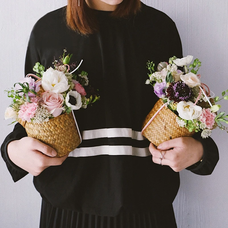 Водоросли Плетеный корзина с крышкой Цветочная композиция для украшений мини