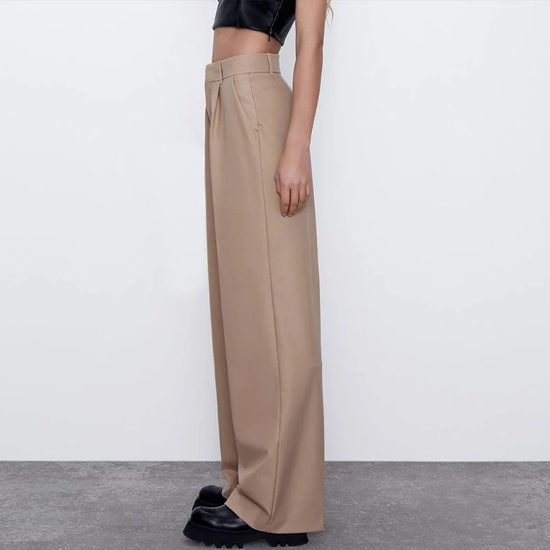 

High Waist Straight Polyester Office Lady Fashion Loose Casual Elegant All-Match Retro Career Trousers Women Pants Harajuku