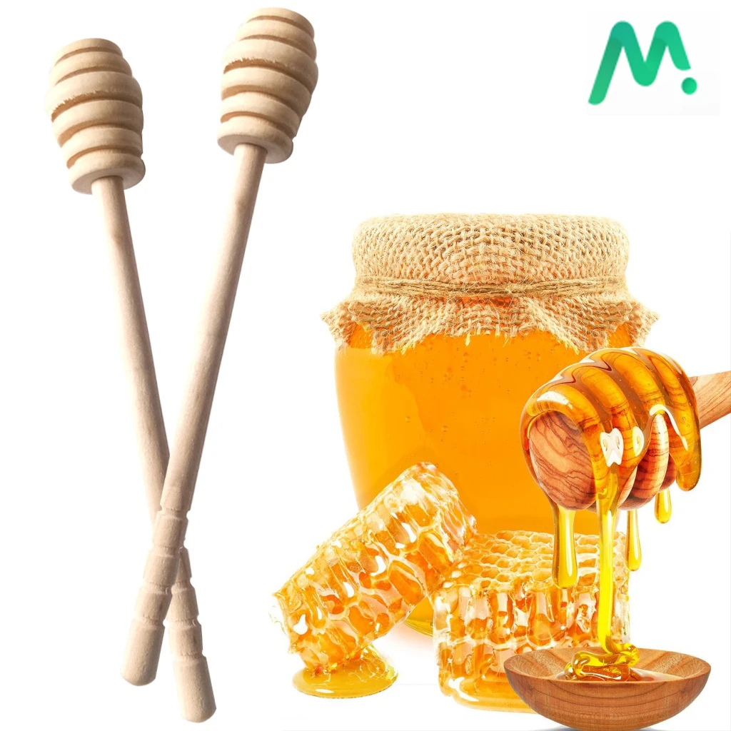 

2PCS Long Handle Wood Honey Stir Bar Practical Honey Mixing Stick Jar Spoon Supplies For Coffee Milk Tea Kitchen Tool