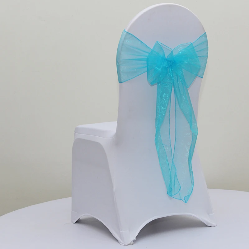 Turquoise WedFavor 100 шт персиковый хрусталь органза стул банты Свадебная лента на стул Галстуки для отеля банкета украшения - Цвет: Turquoise