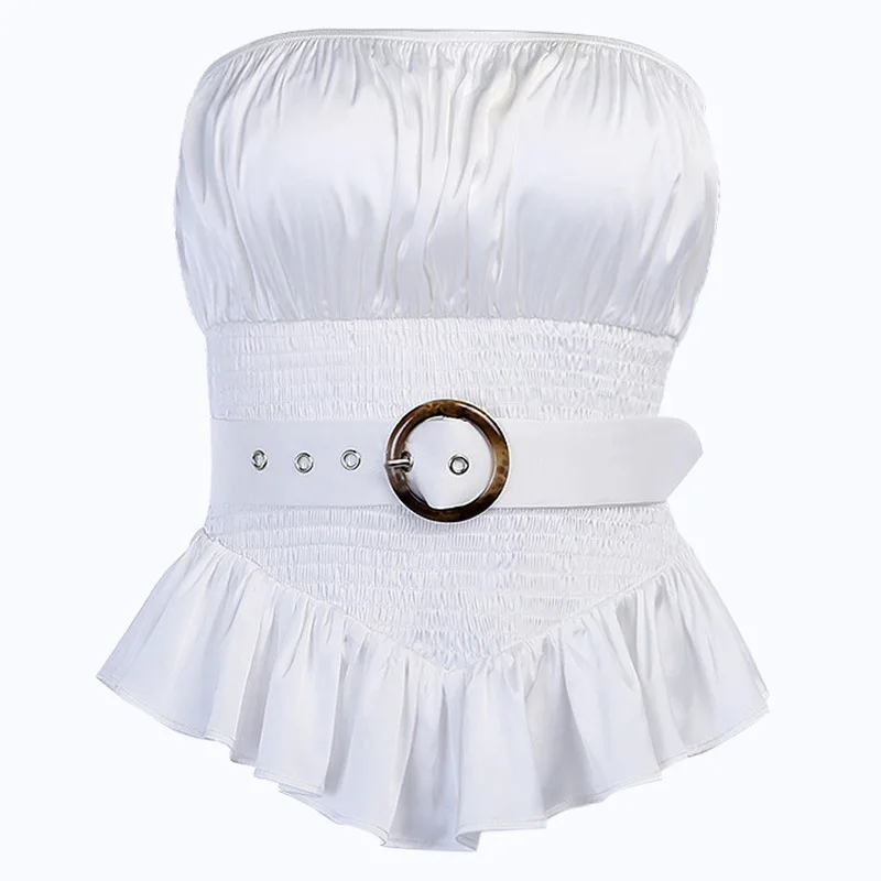 2021 новый Раффлед одна линия шеи застежкой молнией на спине Облегающая майка