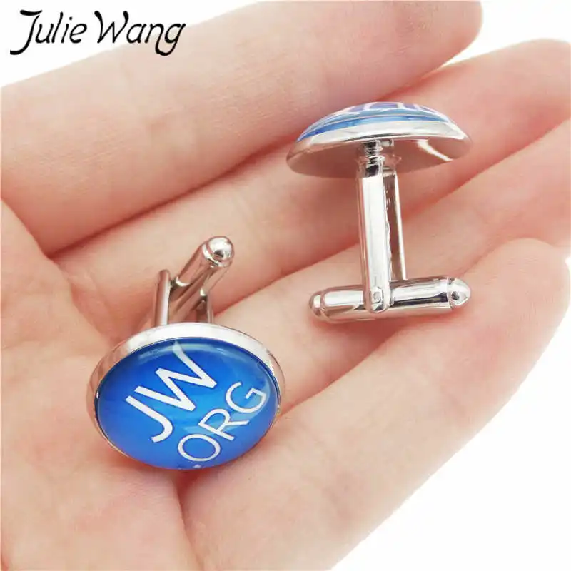 Julie Wang JW ORG запонки из голубого стекла, для людей, запонки для мужчин, запонки для рубашки рукав ногтей, деловой подарок