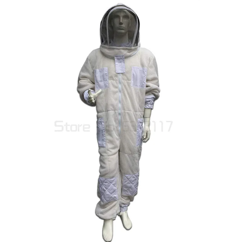 Layers Fully Ventilated Beekeeping Suit with Fir-Against Fencing Veil, Round Veil Triple Layers Vented Beekeeping Suit