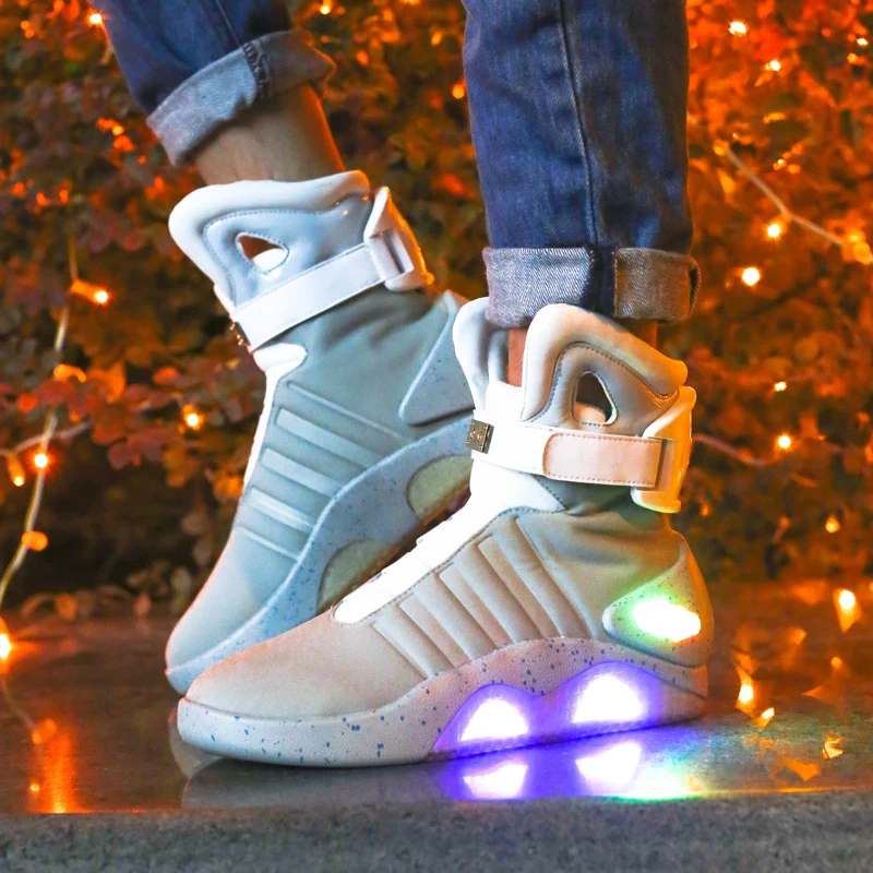 

High Top LED Shoes Light Up For Men LED Sneakers USB Recharging Air Shoes Back To The Future Flashing Shoes Mag LED Grey