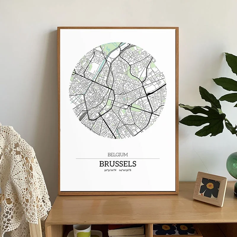 

Постер на холсте с картой Брюсселя из Бельгии, художественный постер для спальни