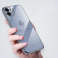 luxury plating maple leaf phone case for iphone 11 square frame soft cover for iphone 12 13 pro x xs max xr 6 6s 7 8 plus se