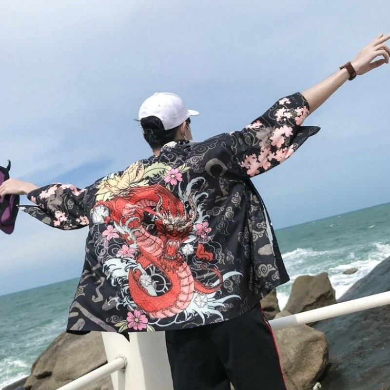 

Men Kimono Japanese Kimono Traditional male kimono cardigan robes harajuku streetwear samurai costume yukata male haori obi