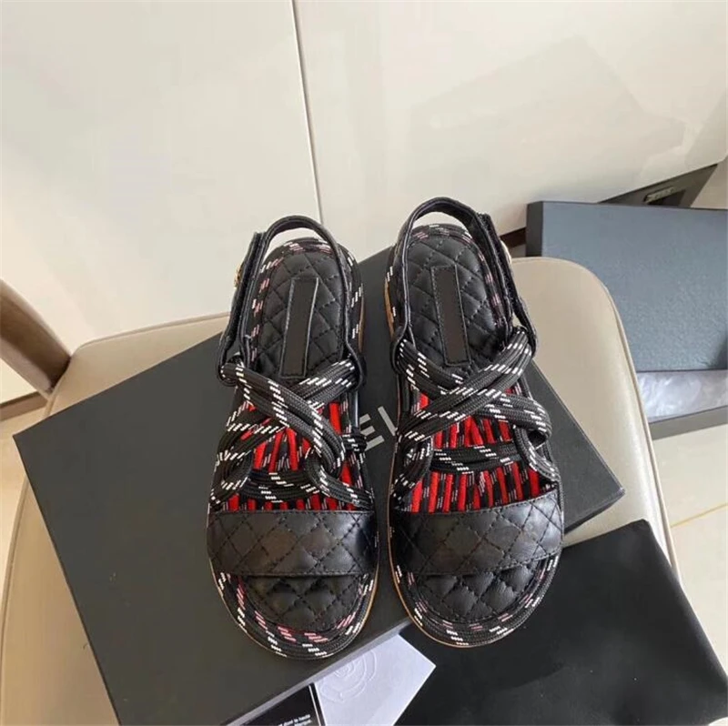

Prowow Woven Rope Women Sandals Fashion Summer Beach Gladiator Sandals Luxury Designer Genuine Leather Non-slip Female Flats