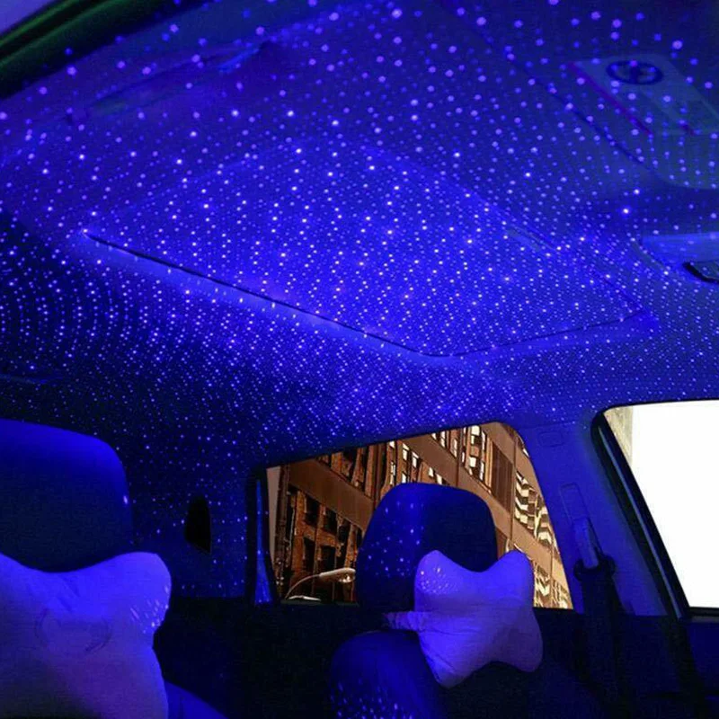 

beler 100mw IPX4 USB Blue Car Interior Ambient Roof Star Light Lamp Starry Rotation with Remote Control