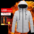 Для мужчин и женщин USB подогревом куртки умный электрический с капюшоном хлопок зимние утепленные куртки на пуху новая альпинистская одежда для велоспорта 7XL