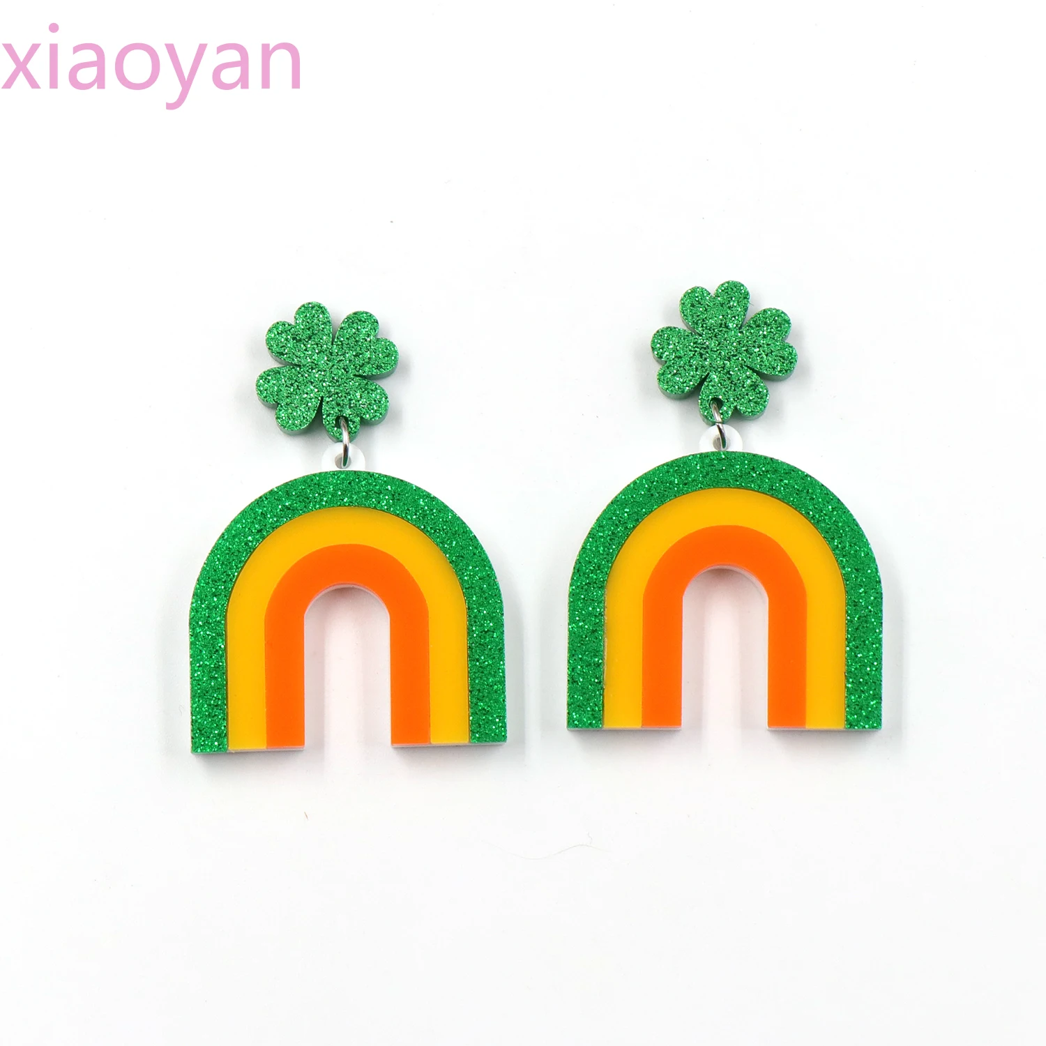 

（1pair) St. Patrick's Day Four Leaf Clover Rainbow Drop Earrings For Women Jewelry Laser Cut Acrylic Earrings