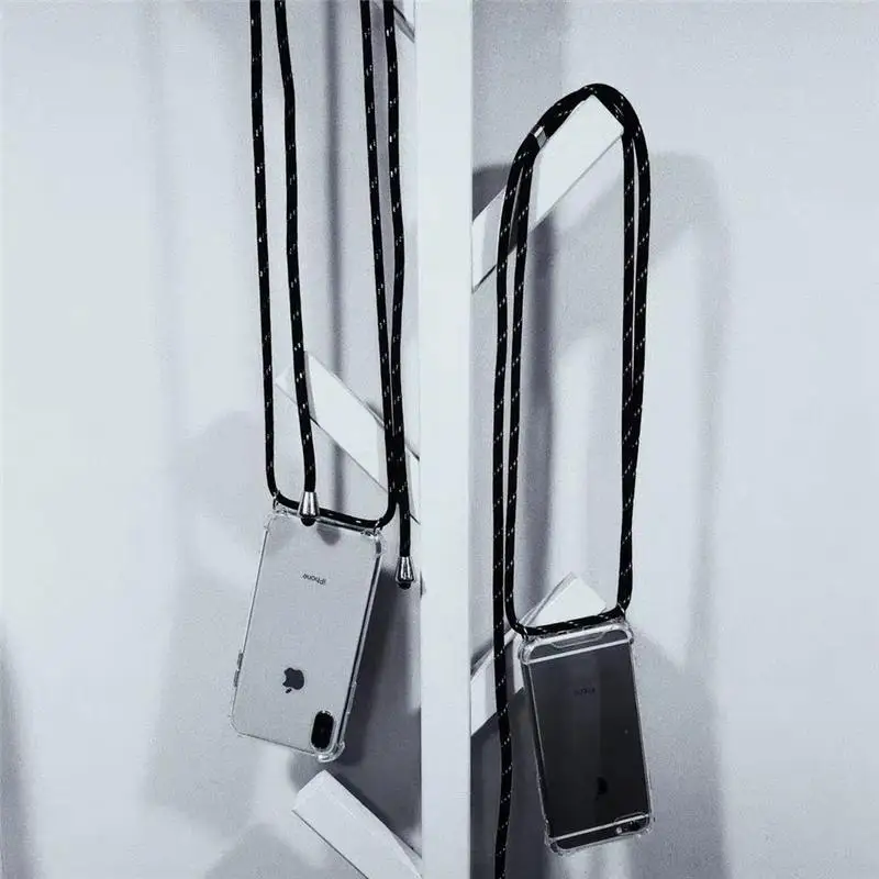 

Fashion Crossbody Strap Lanyard Case For iPhone 11 12 Pro XS Max Mini XR X 8 6 6S 7 Plus SE Necklace For Carry Clear Soft Cover