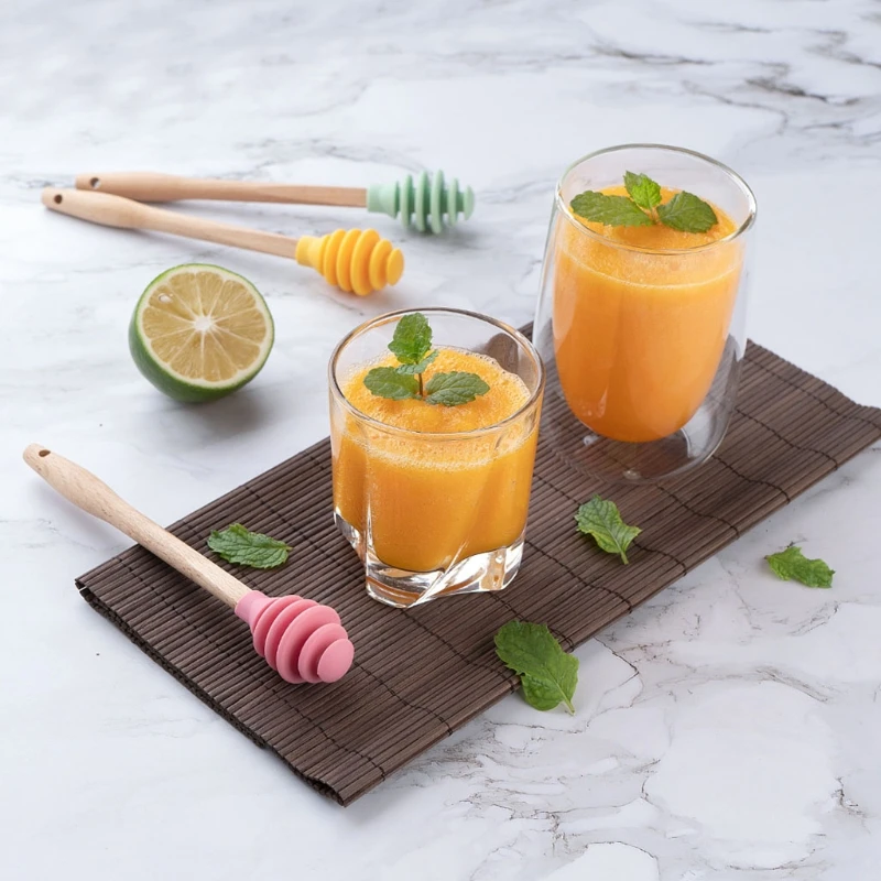 

Silicone Honey Sauce Stirrer Spoon Wood Handle Practical Mixing Coffee Milk Tea Stir Bar Stick Kitchen Gadget