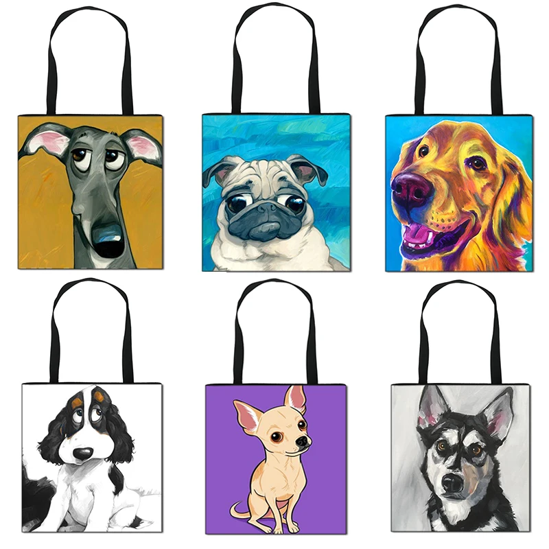 

Cute Dog Tote Bags Women Handbag Ladies Casual Portable Shopping Bag Girl Canvas Shoulder Bag for Travel Gift