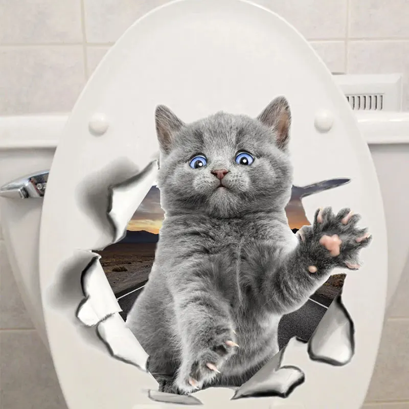 

Lovely Cat Dog Toilet Stickers 3D Kitten Puppy Safari PVC Wall Decal DIY Cartoon Animal Wash Room Home Decoration