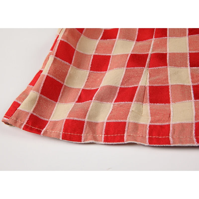 Женская клетчатая блузка однобортная во французском стиле с длинным рукавом и