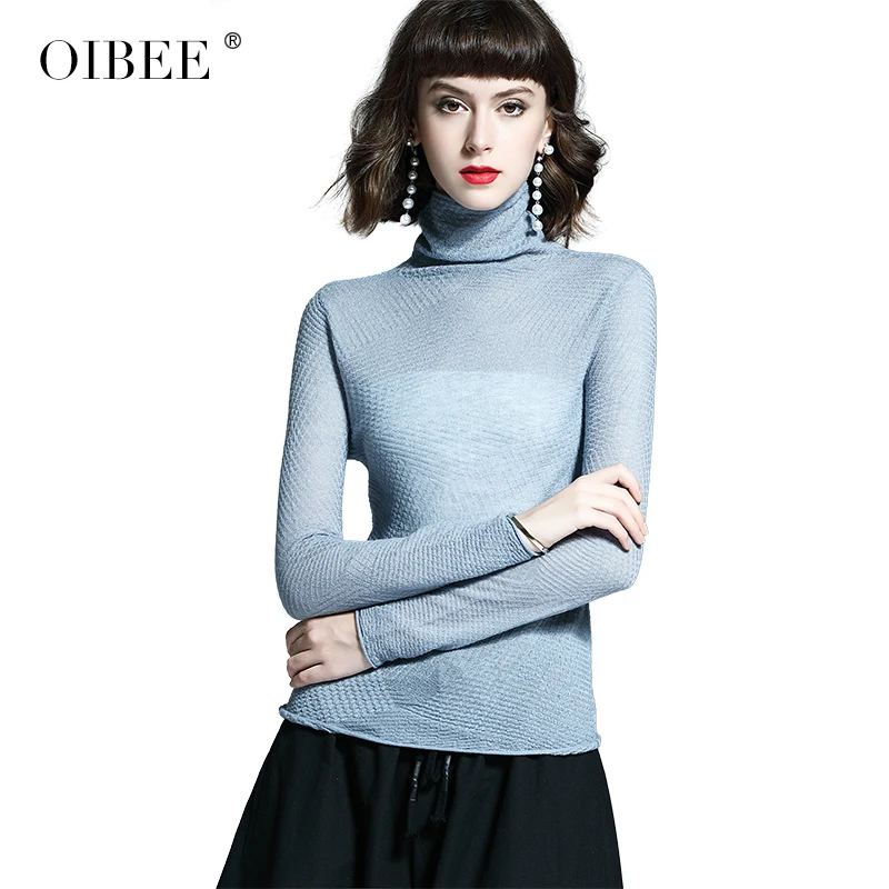 OIBEE2019 осень вязаный женский свитер с высоким воротником Свободный большой размер дикий пуловер Женская рубашка