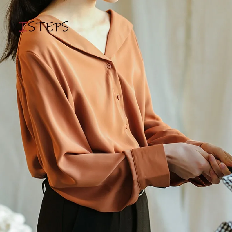 

Loose Casual Silk Shirts Women 2021 Autumn Long Sleeve Chiffon Blouses White Grey Blue Ladies Office Work Wear Tops Clothes