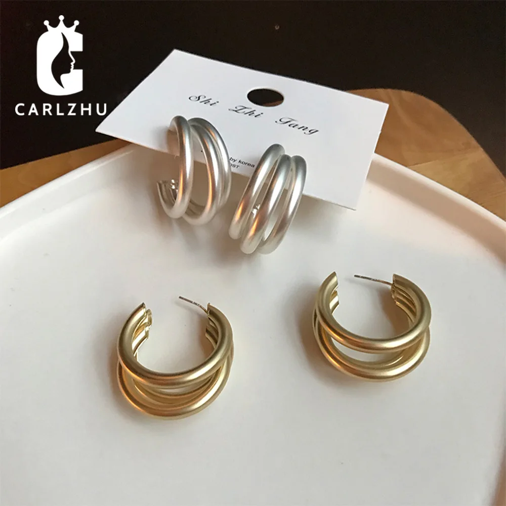 Серьги кольца золотого/серебряного цвета с тремя слоями открытые круглые серьги