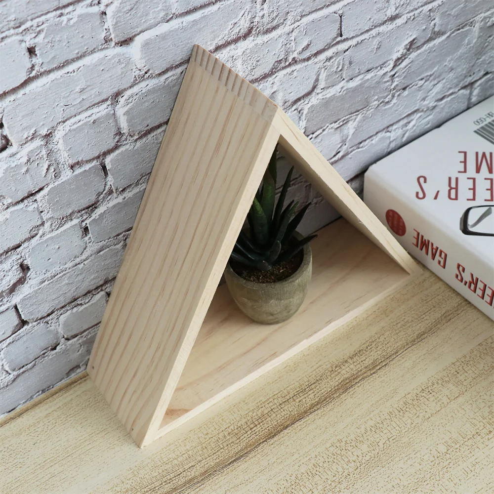 

Triangle Hollowed Simple Shape Triangle Shelf Home Daily Storage Use Shelf Pinewood Hand-made Home Decoration Tools