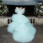 Женское бальное платье из фатина, бледно-голубое длинное бальное платье с оборками, Пышное Платье-пачка для выпускного вечера