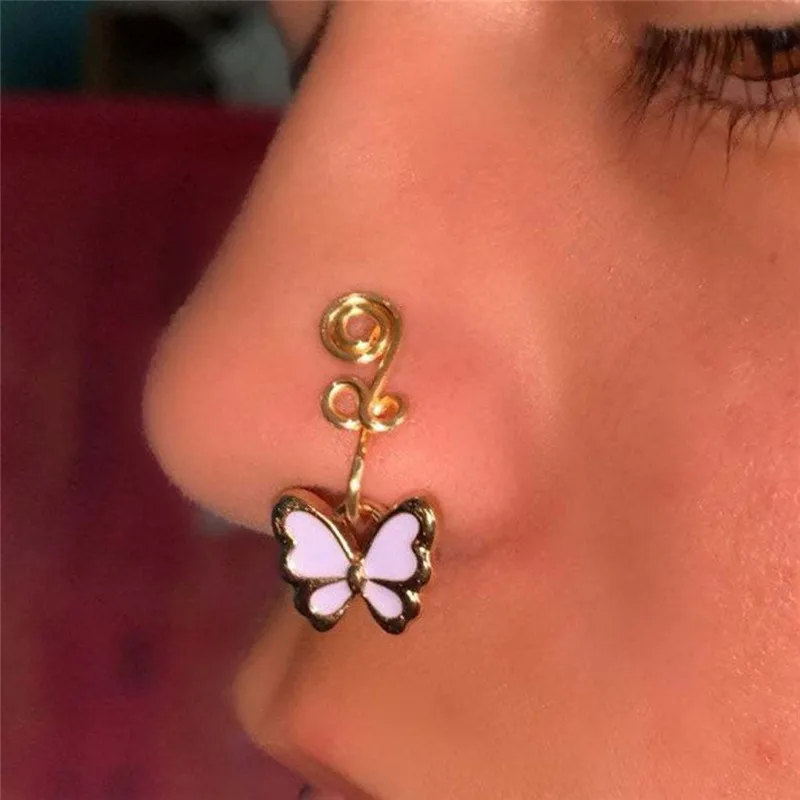 

Goth Butterfly Copper Wire Spiral Fake Piercing Nose Ring Punk Gold Clip Nose Ring Ear Clip Cuff Earring Body Jewelry Bijoux