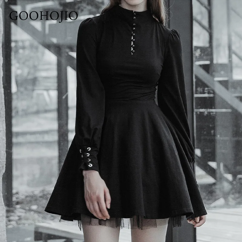 

GOOHOJIO 2021 New Spring and Autumn A-line Dress Women Solid Color High Waist Dresses for Women Temperament Women Pleated Dress