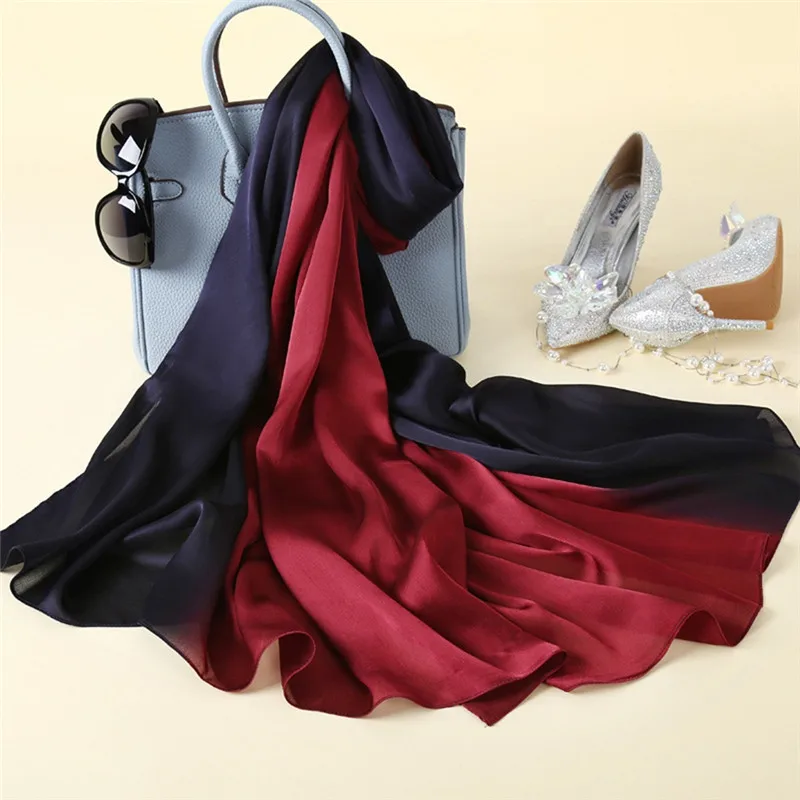 180*90cm Women's Silk Gradient Colorful Scarf Fashion Lady Scarves Soft Solid Shawls 12 Colors |