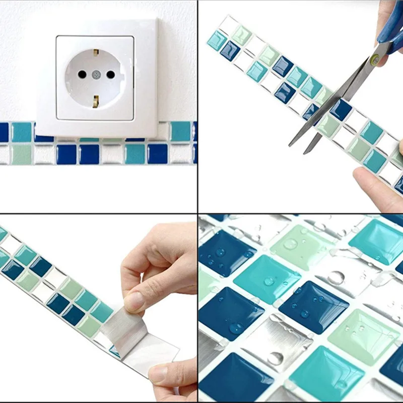 

Mosaic Waterproof Wall Stickers Simulation Tiles Self Adhesive Wall Stickers DIY Home Bathroom Kitchen Decoration for Room