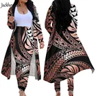 Комплект из 2 предметов Jackherelook, женский Кардиган с длинным рукавом, винтажный полинезийский принт, леггинсы с высокой талией