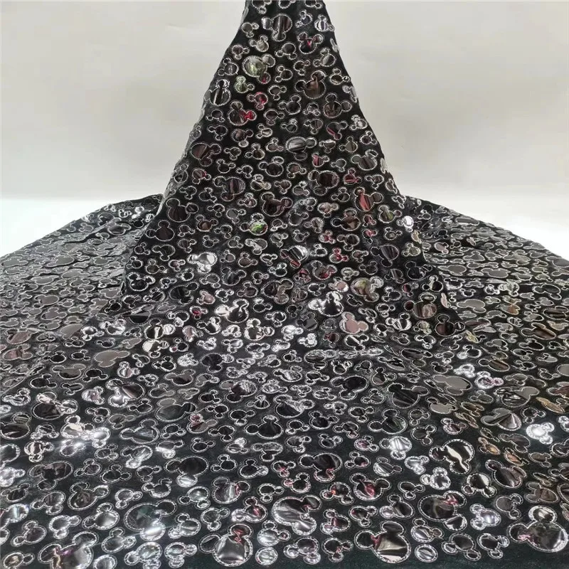 

Madison Latest Blue African Lace Fabric 2020 High Quality Velvet Lace Fabric With Sequins 5yards For African Nigerian Wedding