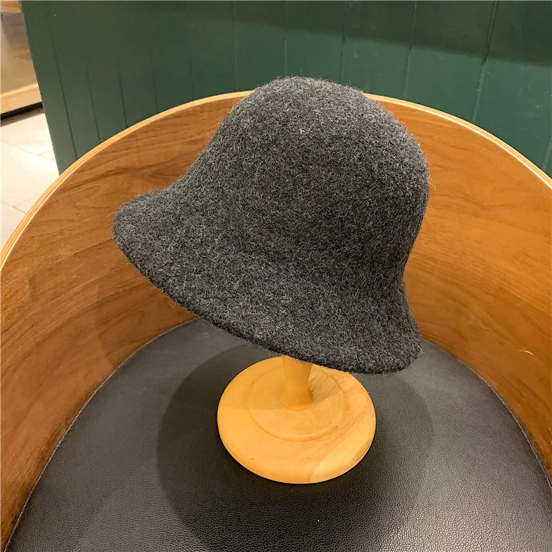Autumn Winter Women Wool Bucket Hat 6 Colors Solid Dome Top Floppy Fishing Hats England All Match Caps Street Harajuku 56-58cm | Аксессуары